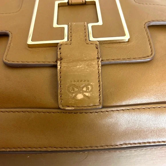 Anya Hindmarch Tan Gold Leather Suede Shoulder Crossbody Designer Bag Purse